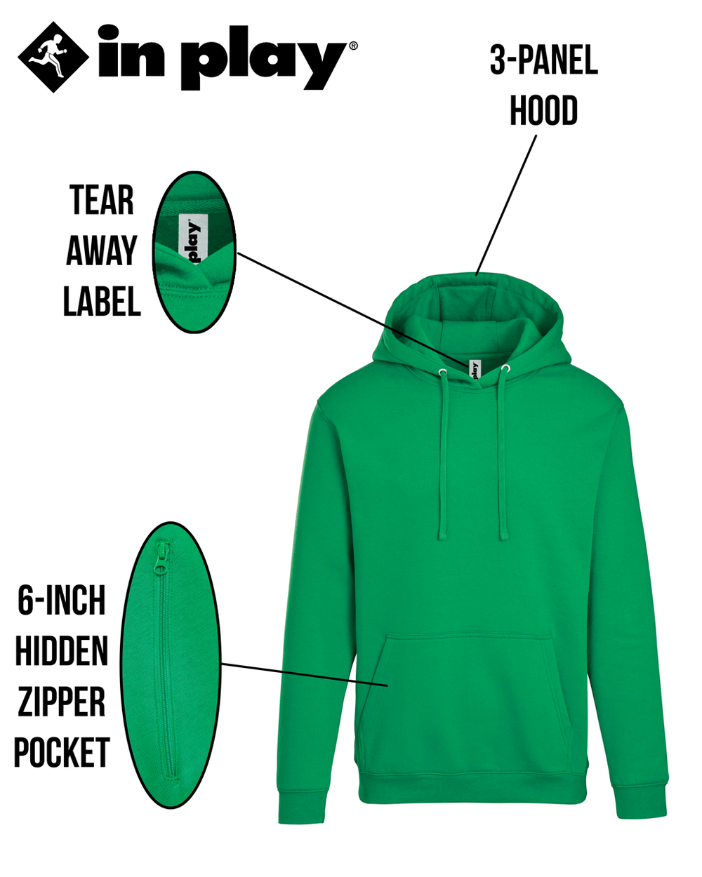 Adult Pullover Hood with Hidden Zipper Pocket Style 995