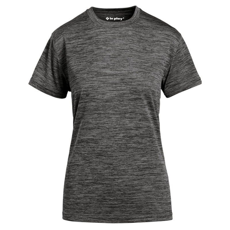 Charcoal Grey Ladies Tonal Blend Short Sleeve Performance Polyester T-Shirt In Play Sportswear